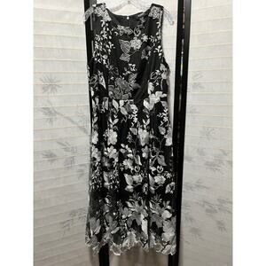 Ashro Black Silver Floral Embroidered Sleeveless Dress 16 NWOT | Church Worship